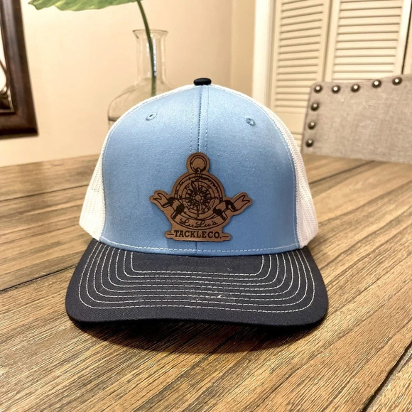 Richardson 112 Leather Patch Lulu’s Tackle Co.  Cap Trucker Blue White Snap Back - Picture 1 of 5